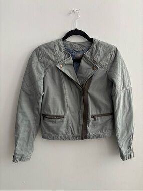 Gap Quilted Moto Jacket Gray Green Cotton Canvas Asymmetrical Zip Size O
